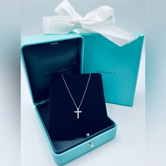 Tiffany & Co. .21 TCW Diamond Cross Necklace in Platinum with Packaging - Picture 13 of 13